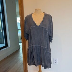 Frayed Hem Blue Tunic dress